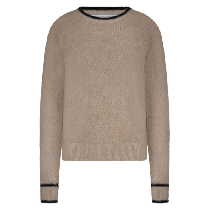 Red Button Fluffy Sweater Latte
