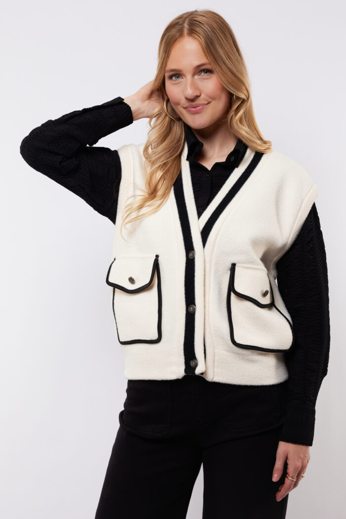 C&S Vesta gilet wool wit black