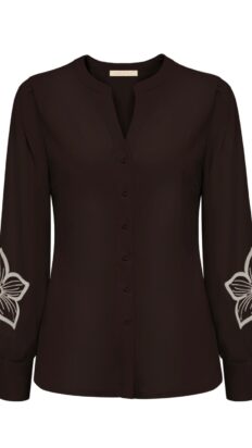 Triple Nine Blouse flower embroidery on sleeves Brown