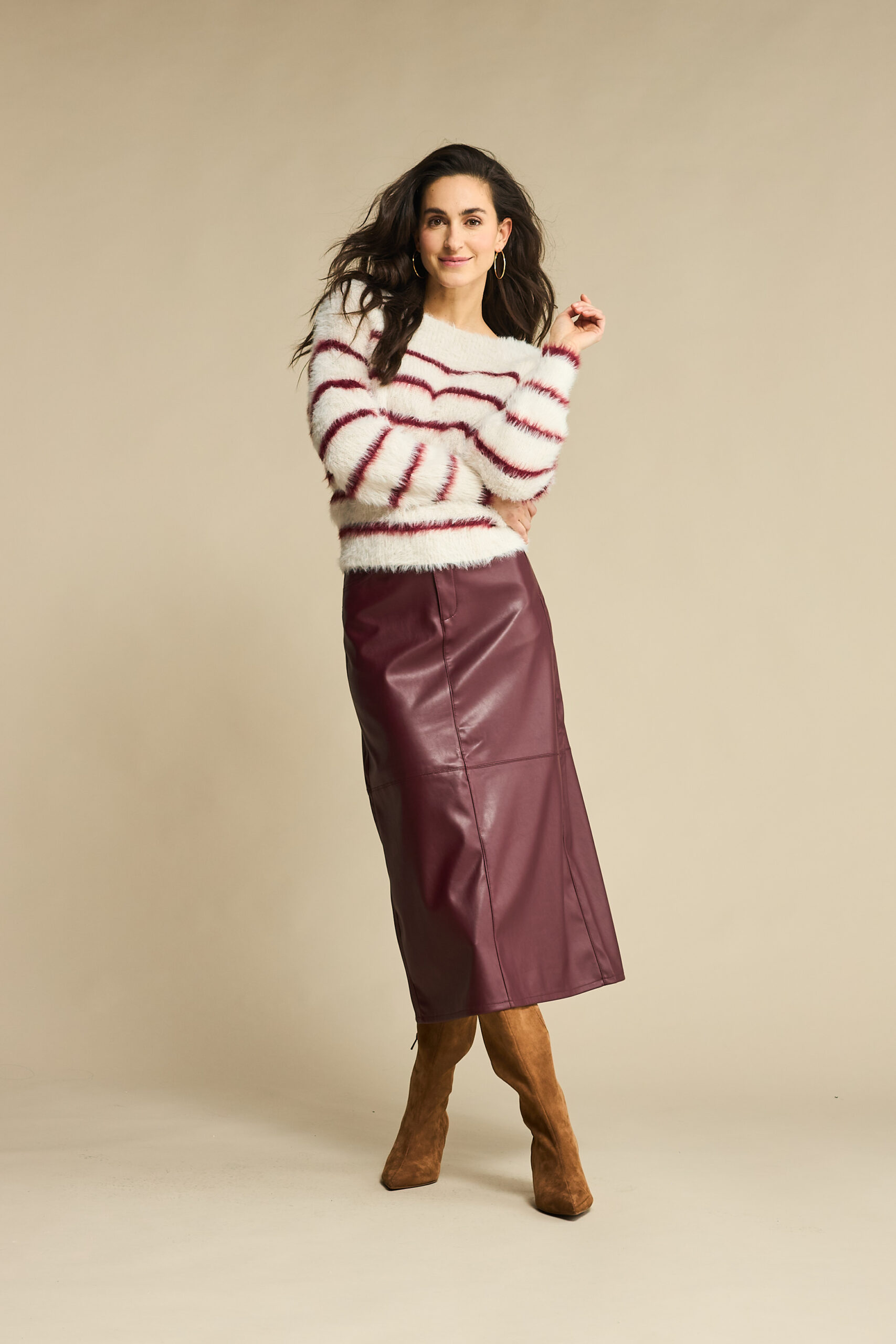 Red Button Fuzzy sweater strip ruby - Afbeelding 2
