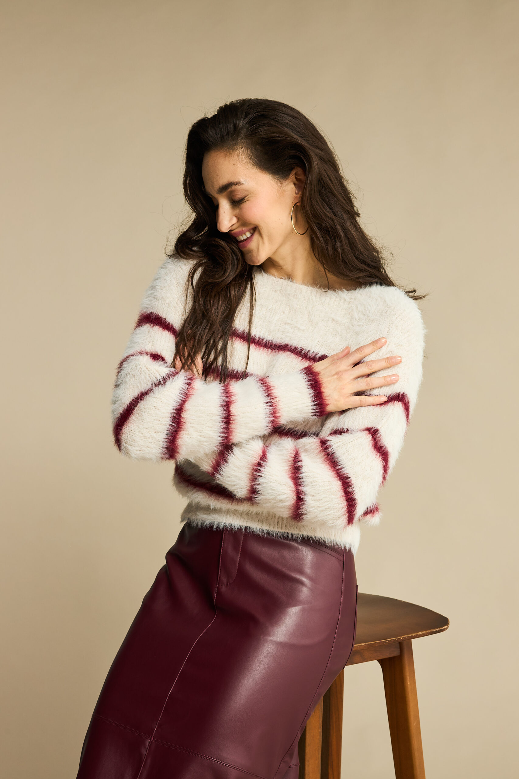 Red Button Fuzzy sweater strip ruby - Afbeelding 3