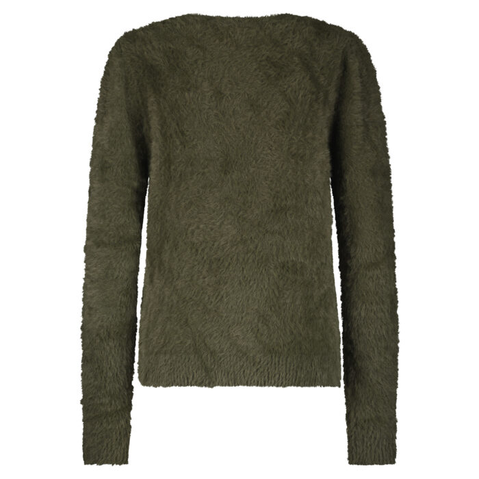Red Button Fuzzy puff sleeve olive - Afbeelding 2