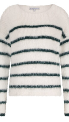 Red Button Fuzzy sweater stripe pine