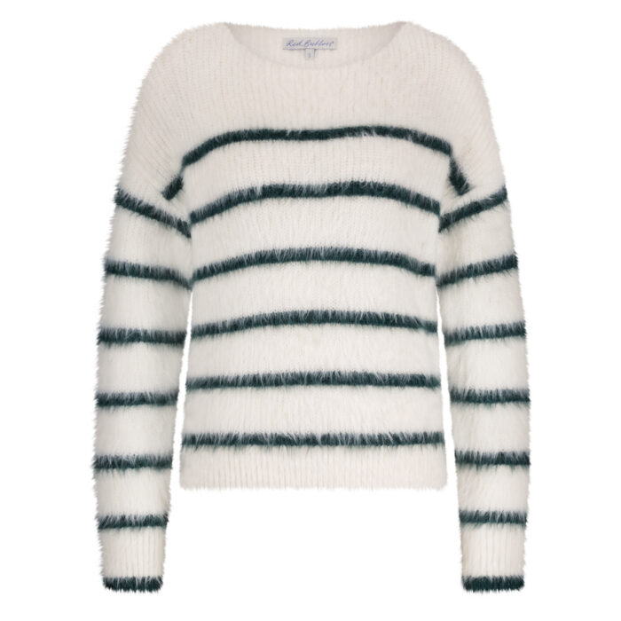 Red Button Fuzzy sweater stripe pine