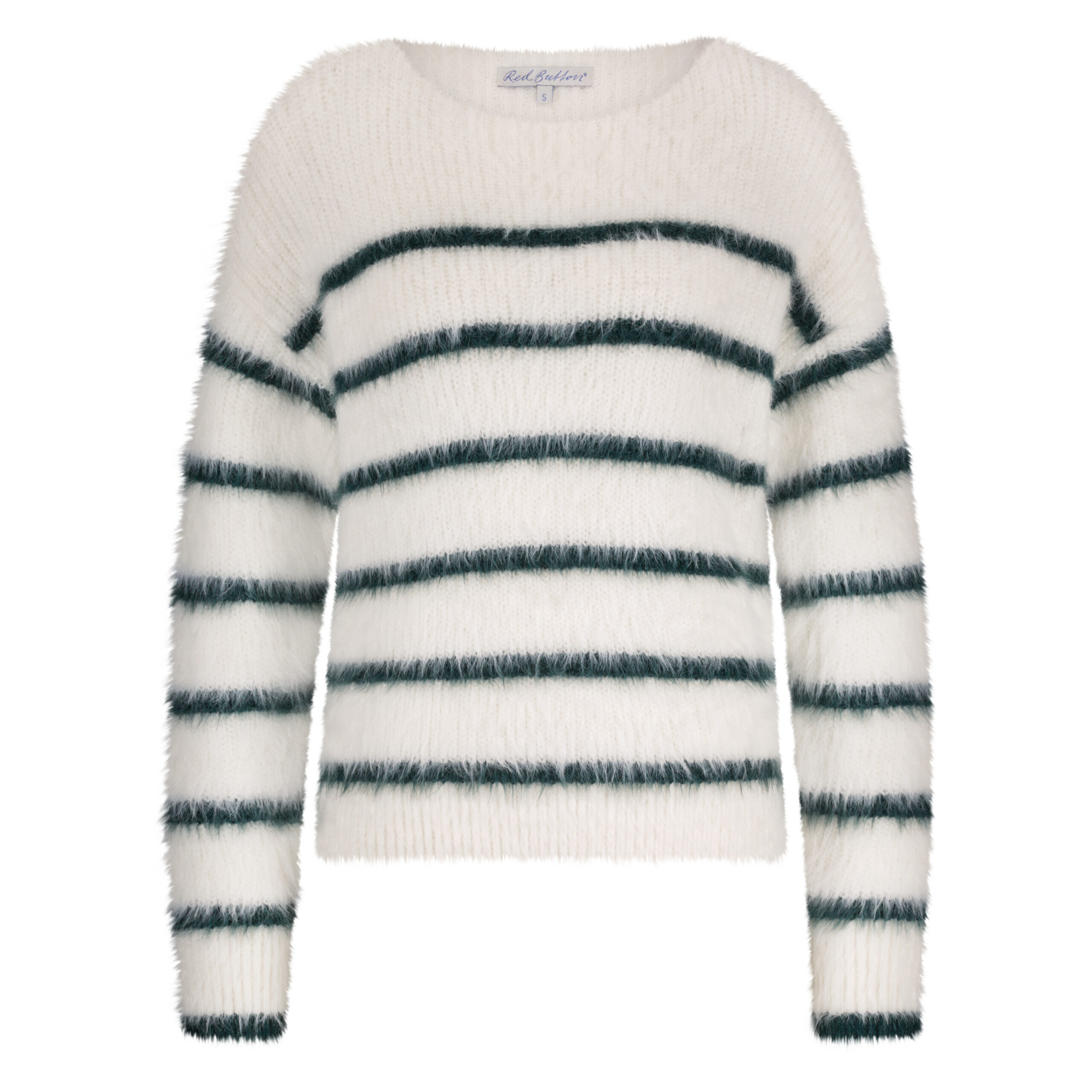 Red Button Fuzzy sweater stripe pine