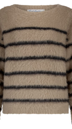 Red Button Fuzzy sweater stripe latte black