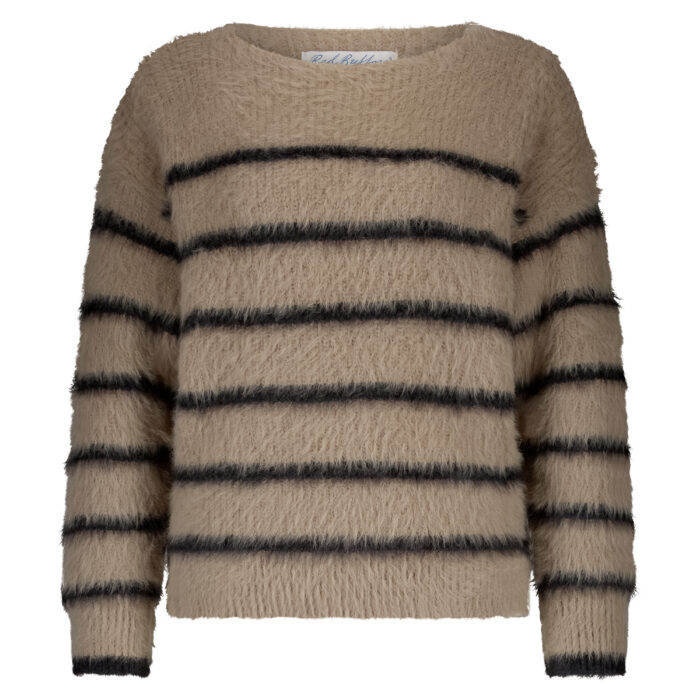 Red Button Fuzzy sweater stripe latte black