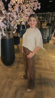 Triple Nine leather look broek Mid Brown