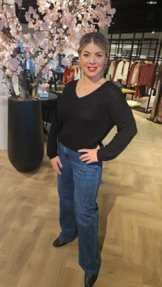 Senorita glitter top met vhals zwart