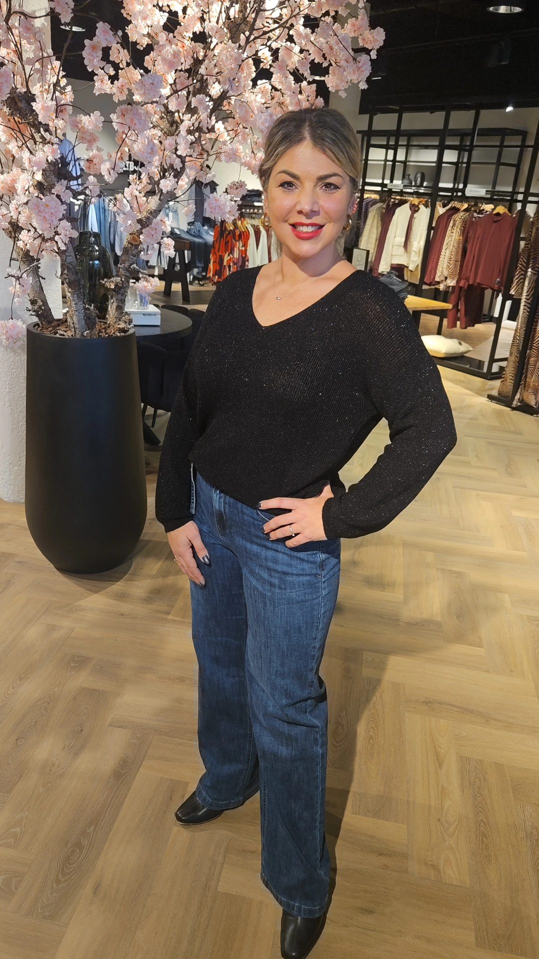 Senorita glitter top met vhals zwart