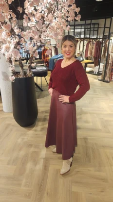 Senorita glitter top met vhals bordeau