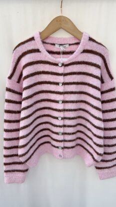 Lorraine vest met strepen roze/bruin