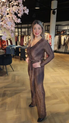 Senorita jumpsuit met lurex bruin