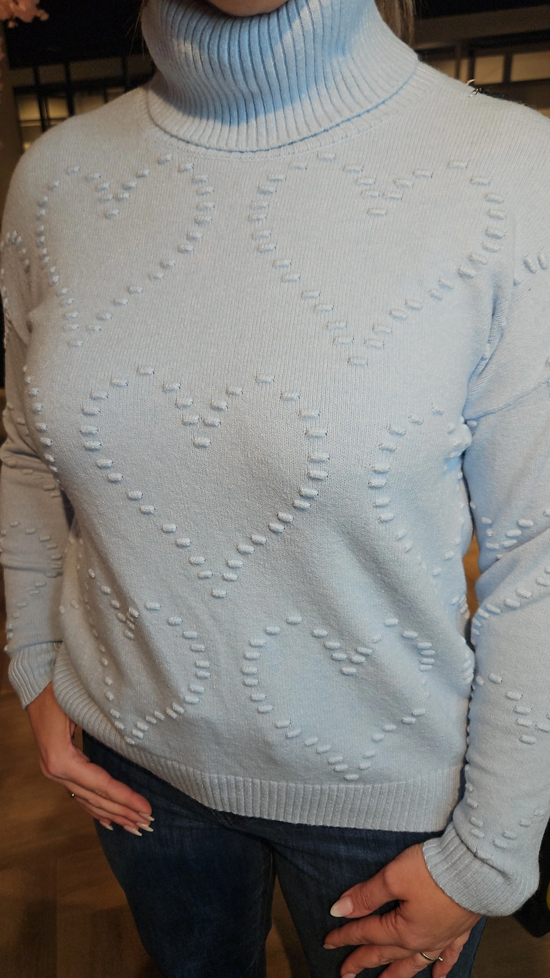 Senorita trui met hartjes licht blauw - Afbeelding 2