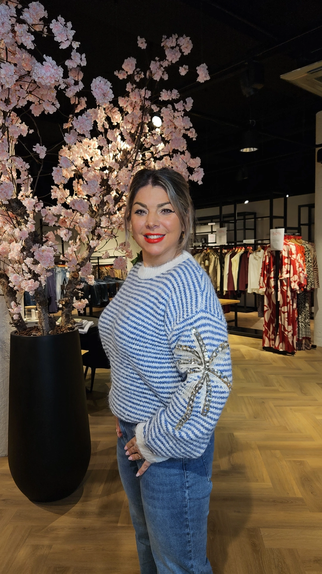 Yaell trui met strepen blauw