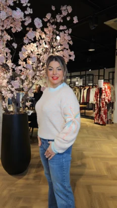 Yaell trui met strepen perzik/blauw