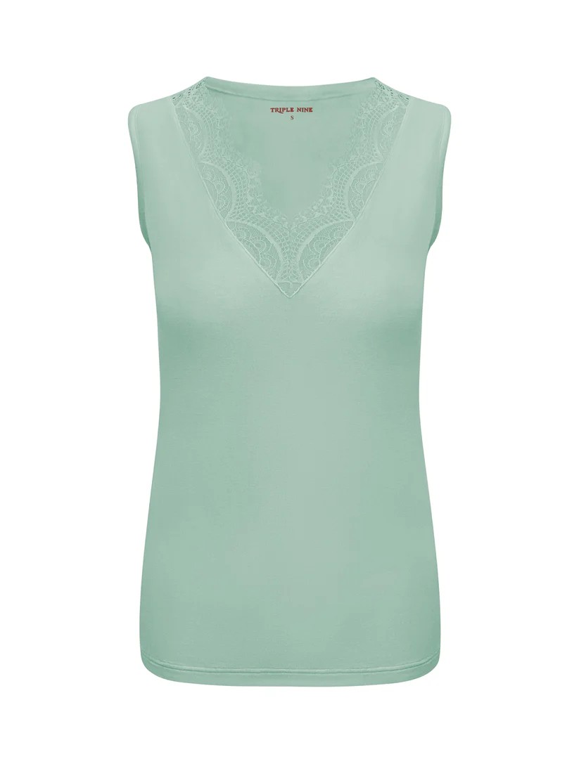 Triple Nine top cahsmere met kant sage groen