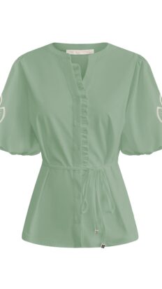 Triple Nine Blouse short sleeves embroidery sage groen