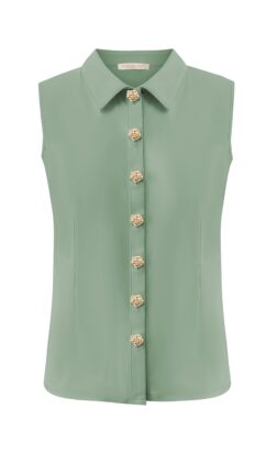 Triple Nine Blouse cut sleeves with gold buttons sage groen
