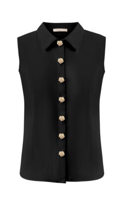 Triple Nine Blouse cut sleeves with gold buttons zwart