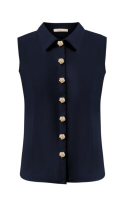 Triple Nine Blouse cut sleeves with gold buttons blauw