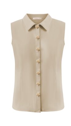 Triple Nine Blouse cut sleeves with gold buttons beige
