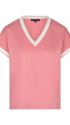 Red Button Jerry v neck rib Satin Rose