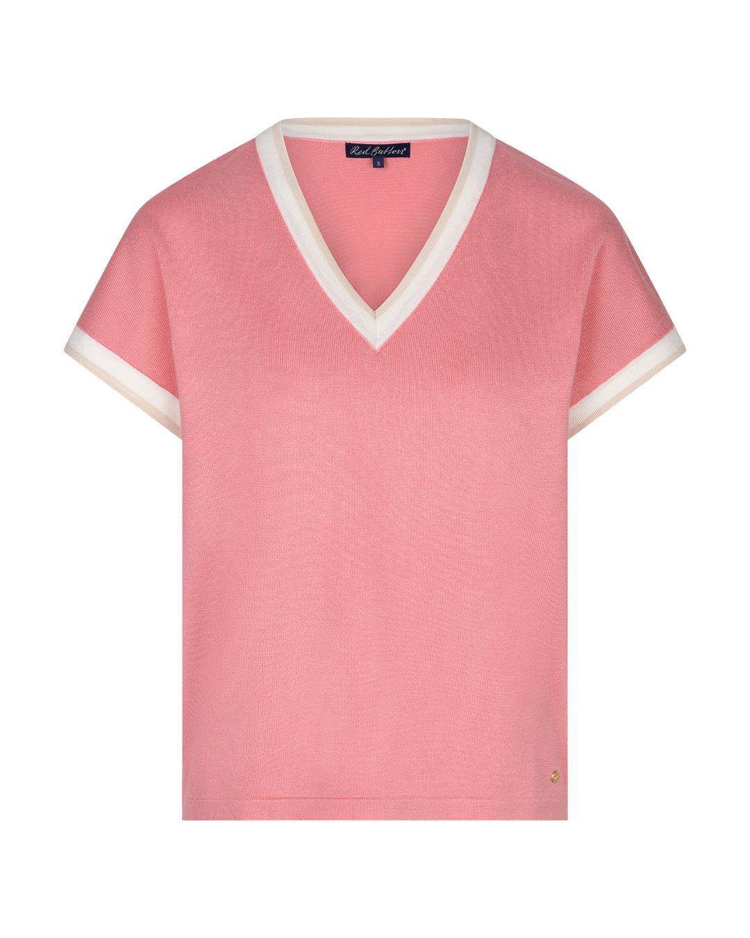 Red Button Jerry v neck rib Satin Rose