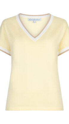 Red Button Jerry v neck rib Butter Yellow