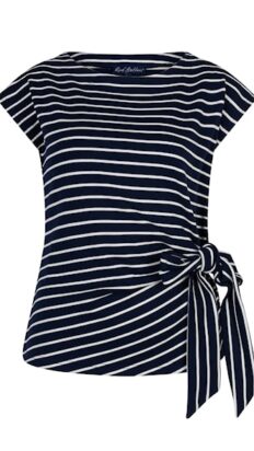 Red Button Terry Stripe top darkblue
