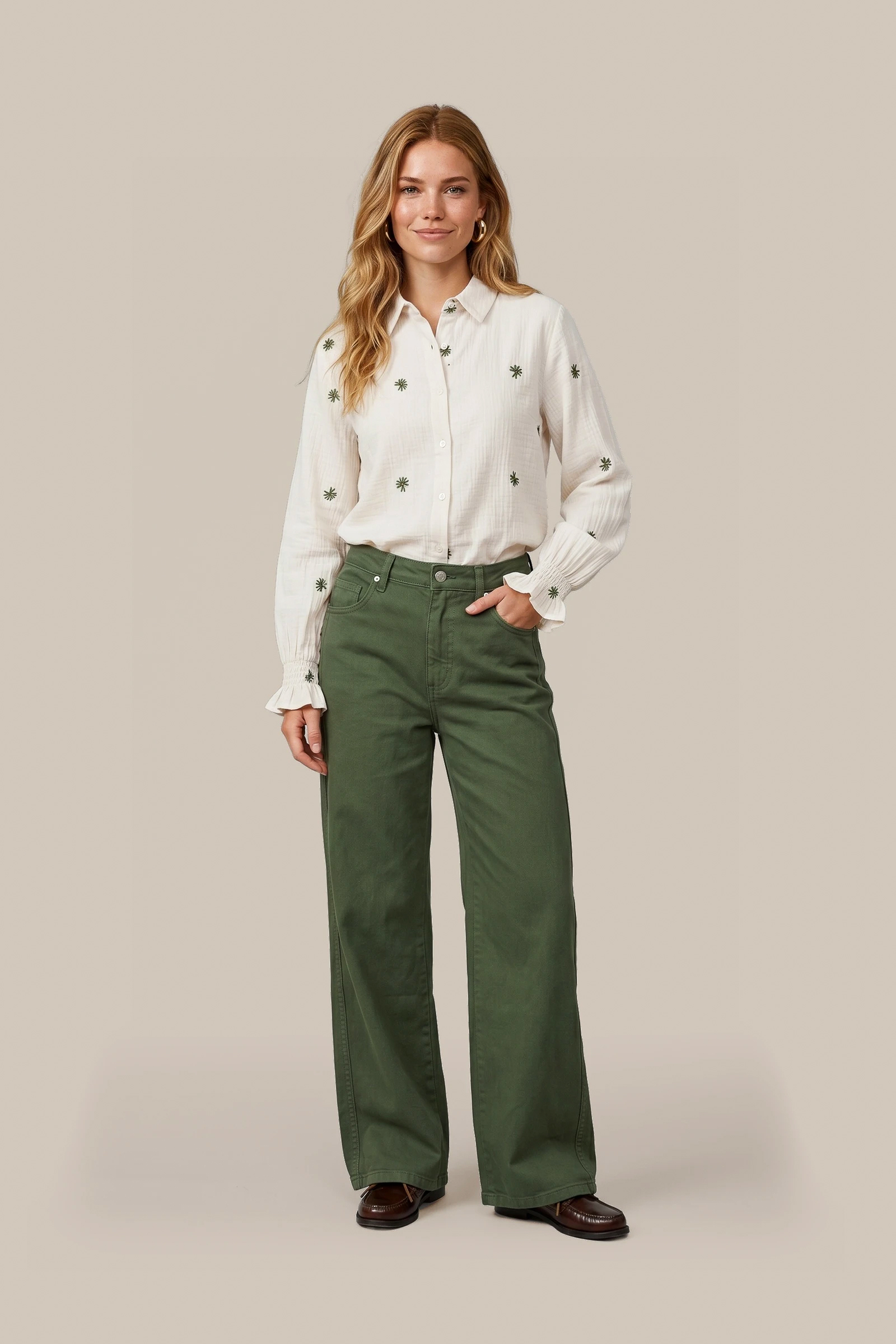 C&S Lancy Blouse Beige/Groen