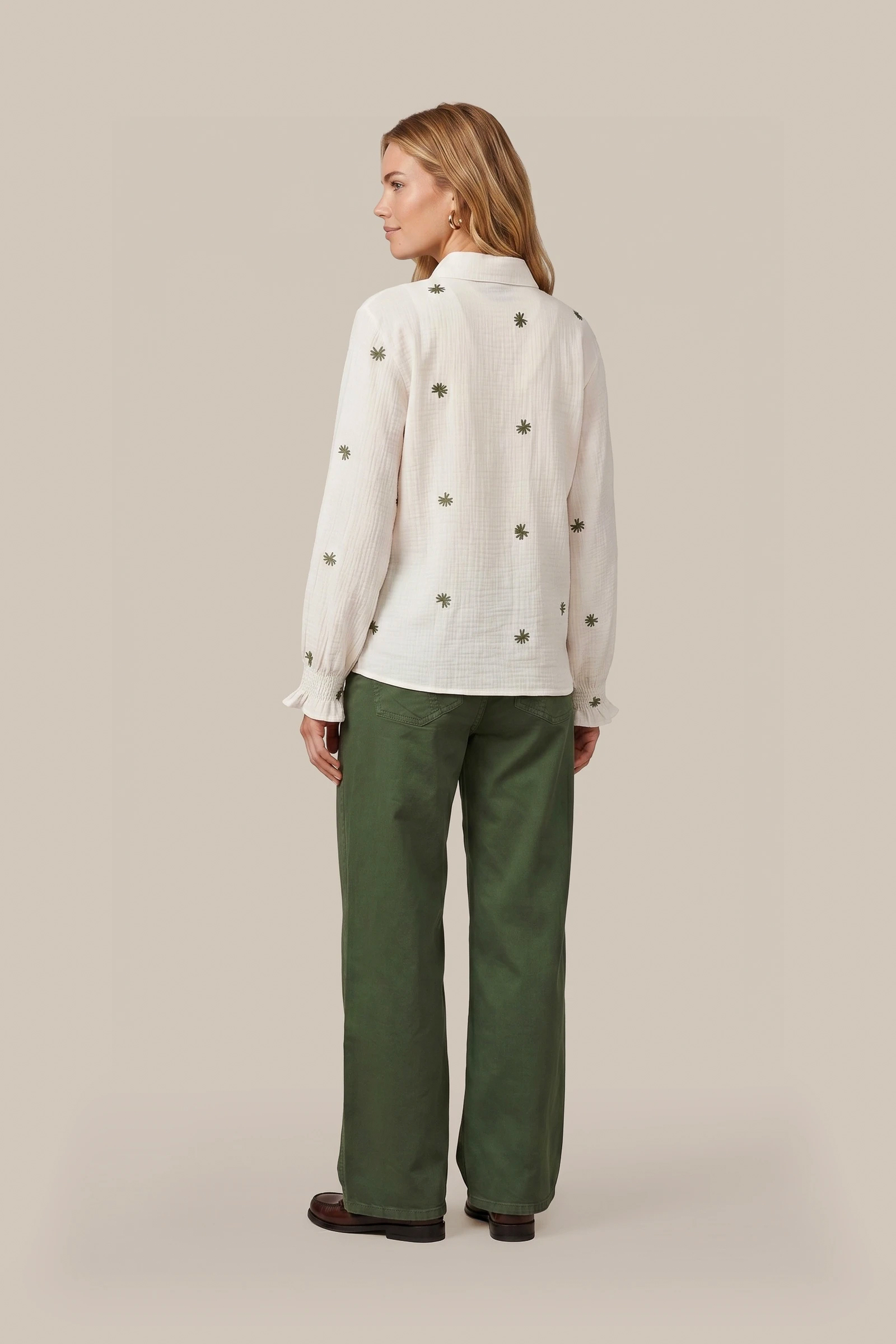 C&S Lancy Blouse Beige/Groen - Afbeelding 3